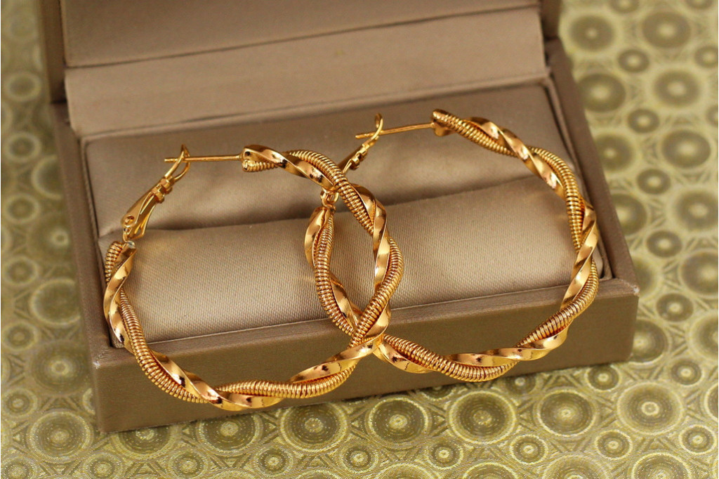 Сережки кільця Хuping Jewelry Трос 4 см золотисті