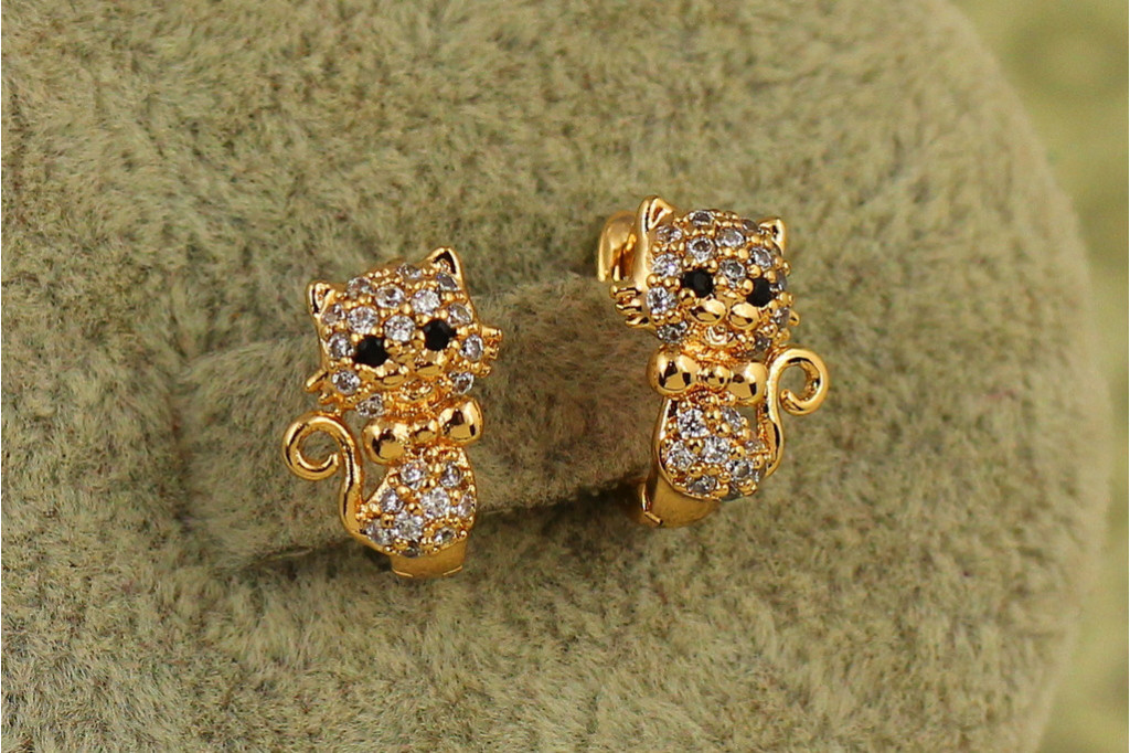Серьги детские Xuping Jewelry котята с бабочкой золотистые