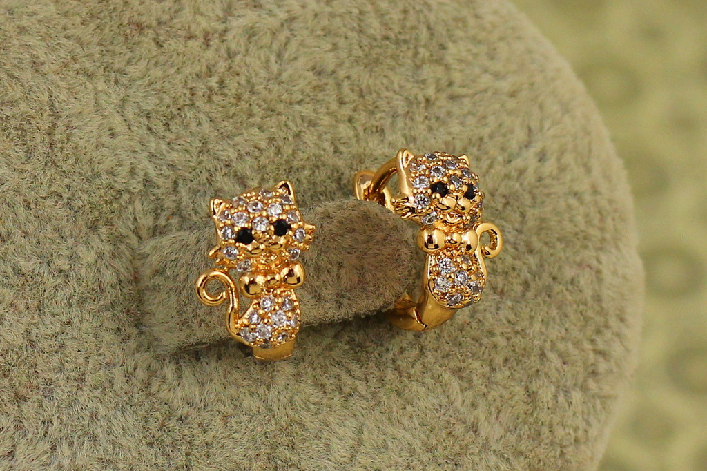 Серьги детские Xuping Jewelry котята с бабочкой золотистые