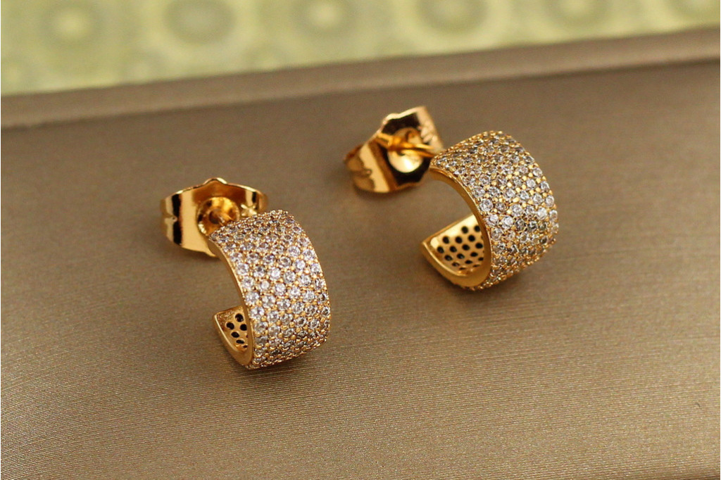 Сережки гвоздики Xuping Jewelry п'ять доріжок 1,1 см золотисті