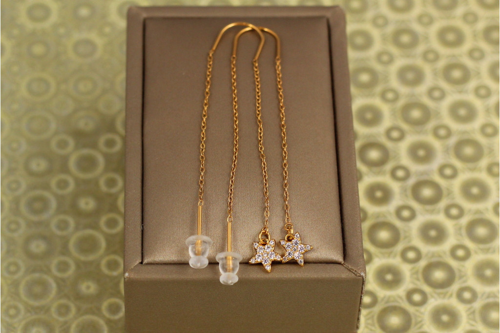 Серьги продевки Xuping Jewelry звездочки с мелкими камнями золотистые