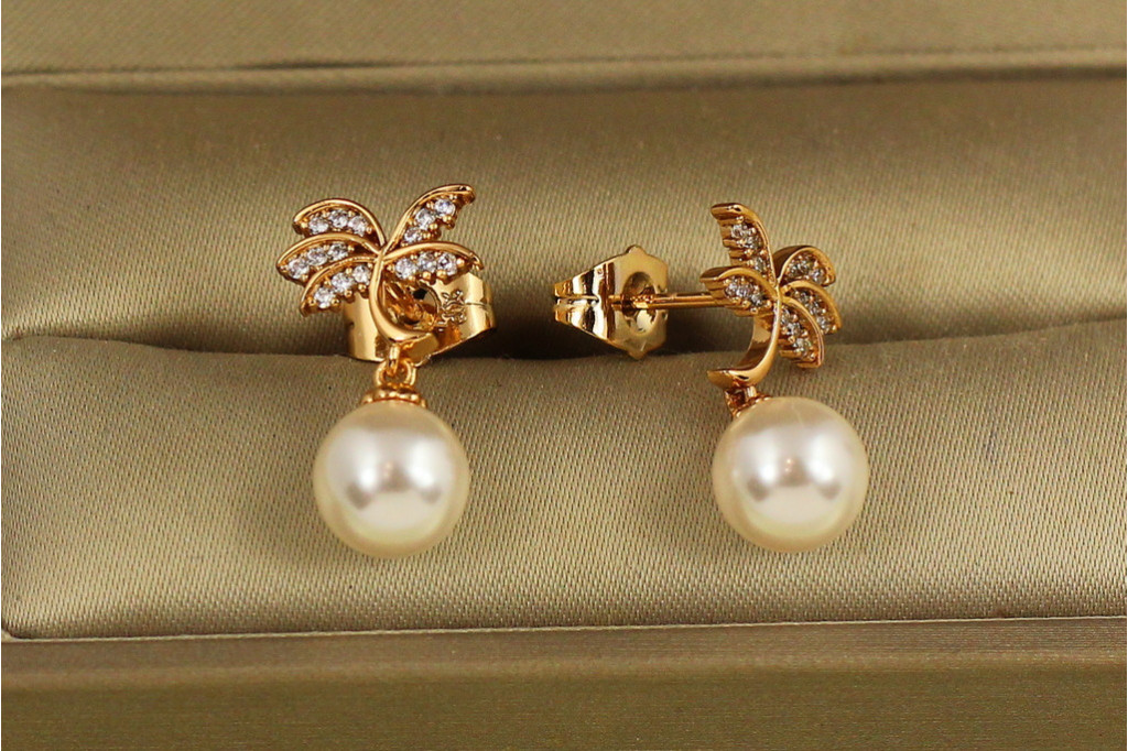 Серьги подвески Xuping Jewelry пальма с жемчужиной золотистые