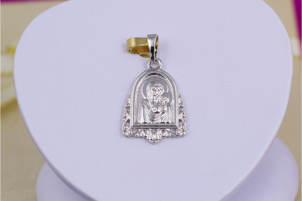 Ладанка Xuping Jewelry форма арки с завитками Дева Мария 2 см серебристая
