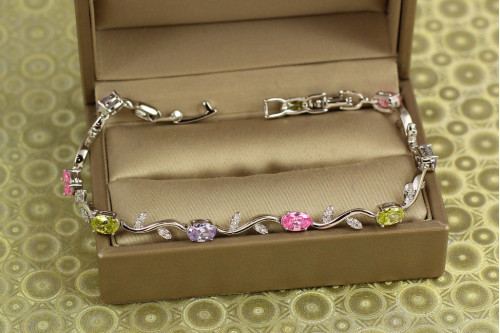 Браслет Xuping Jewelry Гілочка з різнокольоровими каменями 19 см 4 мм сріблястий
