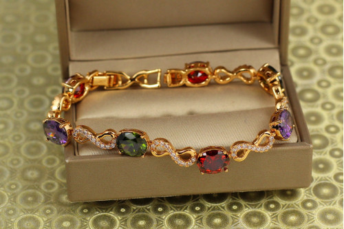 Браслет Xuping Jewelry Вітражі часу з темними різнокольоровими каменями 17 см 8 мм золотистий