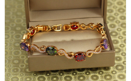 Браслет Xuping Jewelry Вітражі часу з темними різнокольоровими каменями 19 см 8 мм золотистий