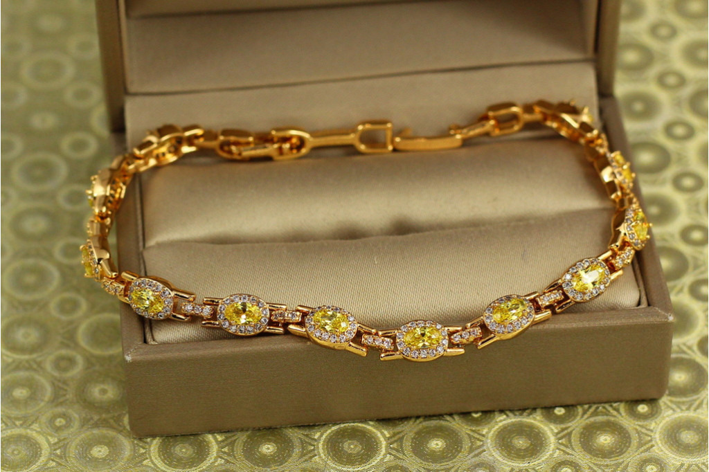 Браслет Xuping Jewelry Мозаїка з жовтими каменями 17 см 6 мм золотистий