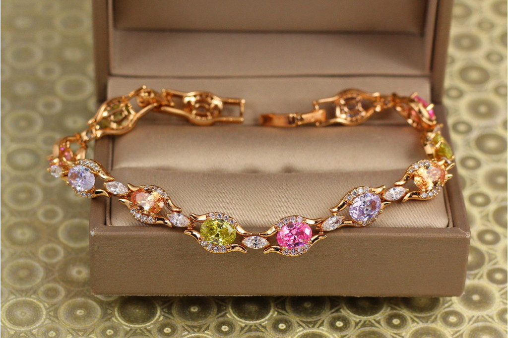 Браслет Xuping Jewelry осколки світанку з різнокольоровими камнями 17 см 8 мм золотистий