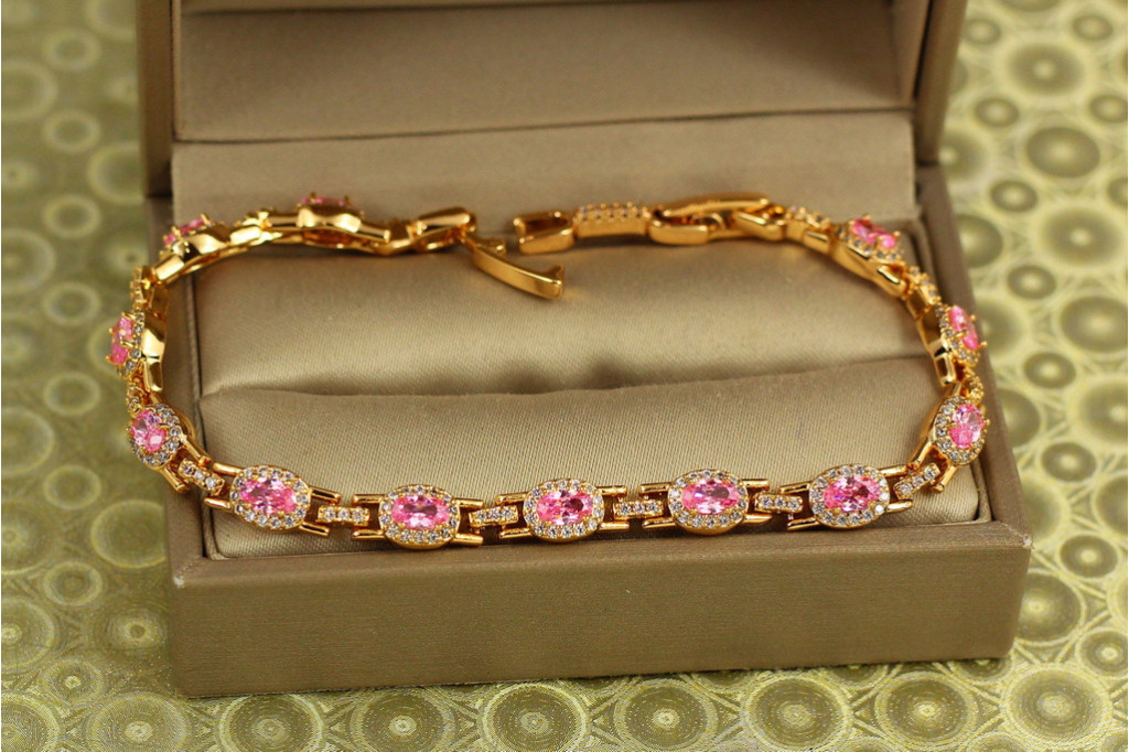 Браслет Xuping Jewelry Мозаїка з рожевими каменями 19 см 6 мм золотистий