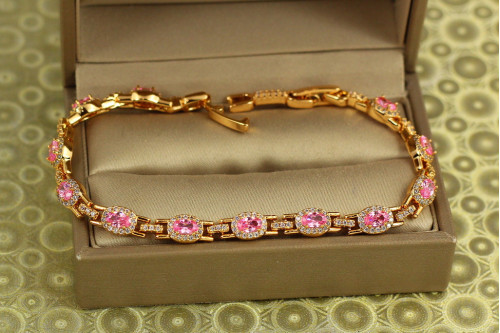 Браслет Xuping Jewelry Мозаїка з рожевими каменями 19 см 6 мм золотистий