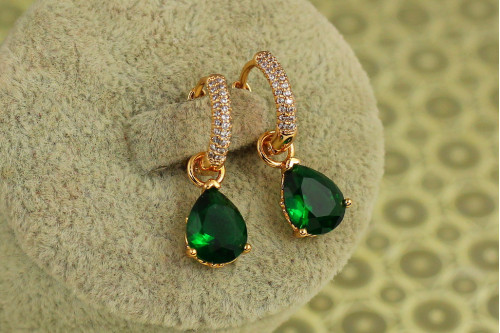 Сережки підвіски Xuping Jewelry зі зйомною зеленою краплею 2,5 см золотисті
