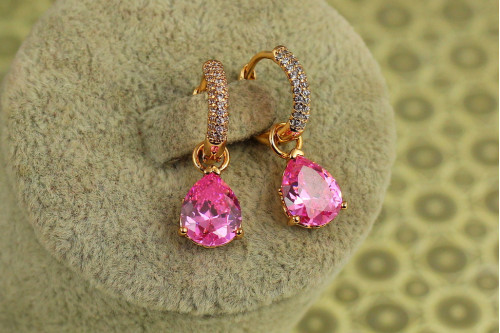 Сережки підвіски Xuping Jewelry зі зйомною рожевою краплею 2,5 см золотисті