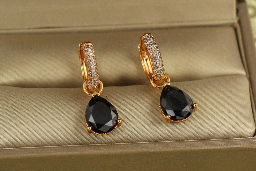Сережки підвіски Xuping Jewelry зі зйомною чорною краплею 2,5 см золотисті