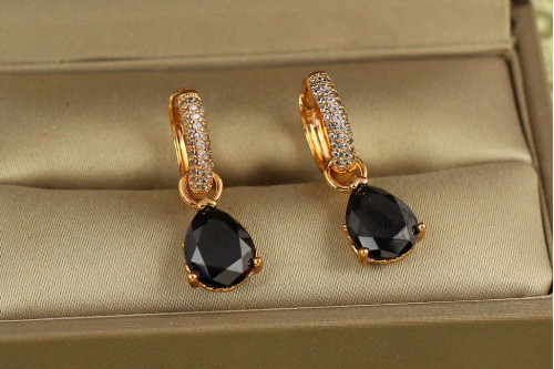 Сережки підвіски Xuping Jewelry зі зйомною чорною краплею 2,5 см золотисті
