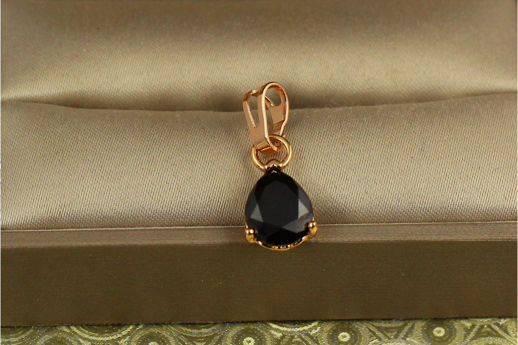 Кулон Xuping Jewelry черная капля 1,5 см золотистый