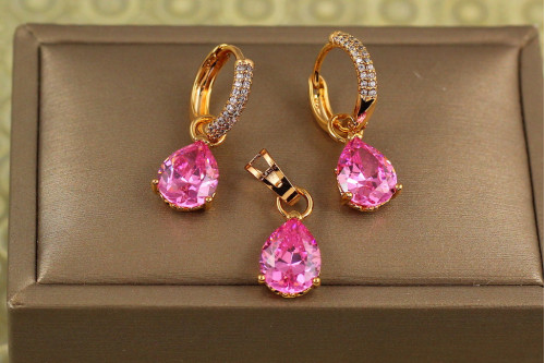 Набор Xuping Jewelry серьги и кулон с розовой съемной каплей золотистый