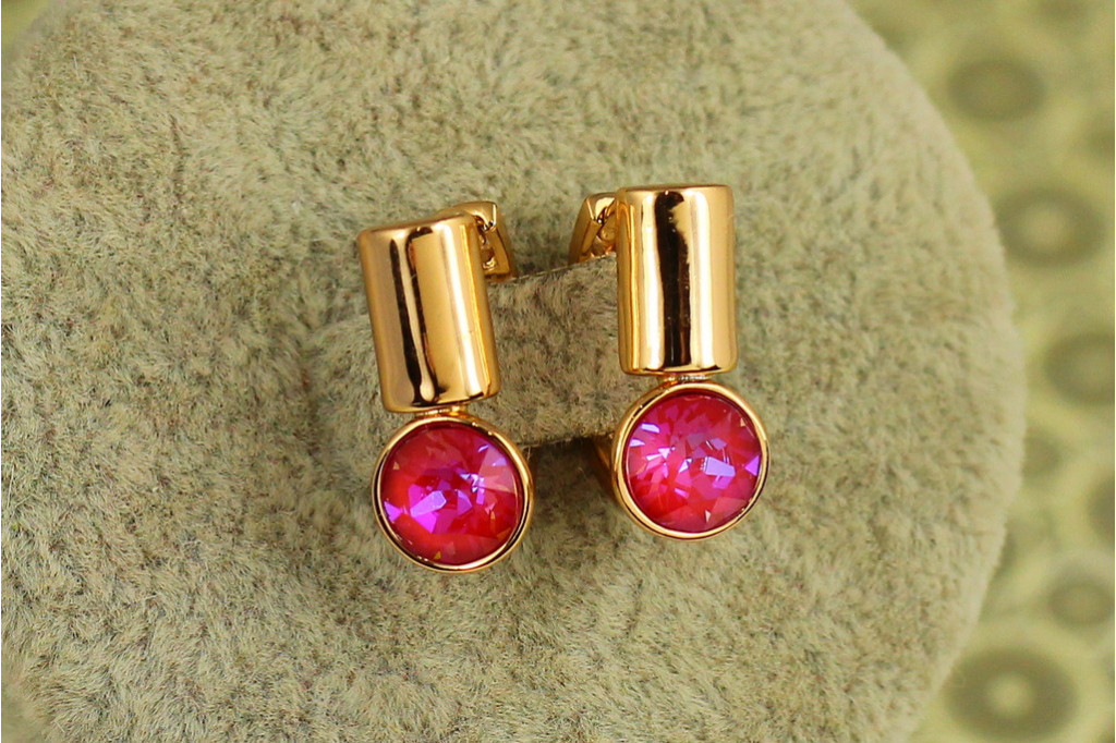 Серьги Xuping Jewelry Модуль с розовым камнем Сваровски 1,7 см золотистые
