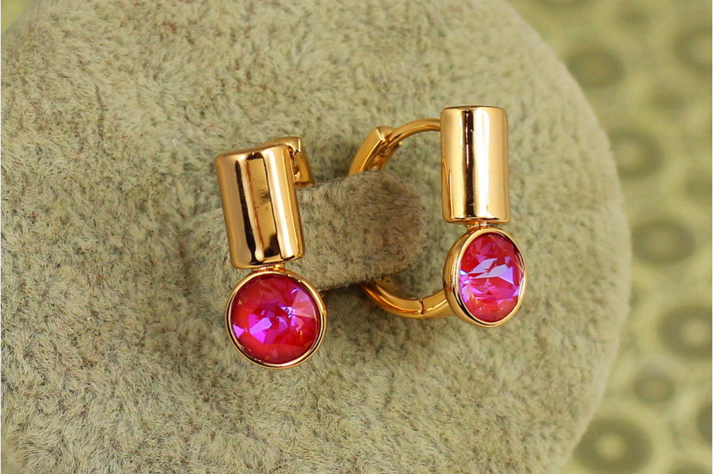 Серьги Xuping Jewelry Модуль с розовым камнем Сваровски 1,7 см золотистые