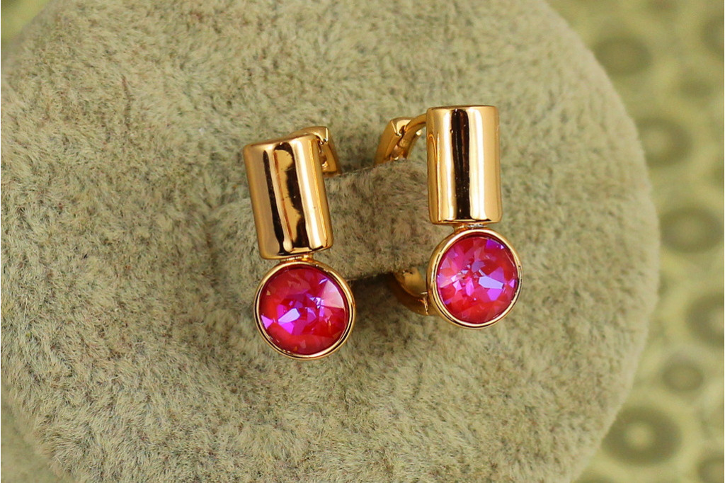 Серьги Xuping Jewelry Модуль с розовым камнем Сваровски 1,7 см золотистые