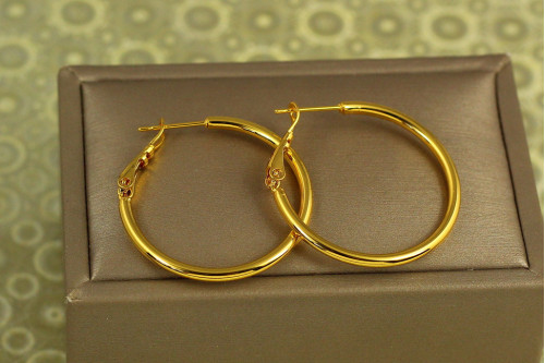 Серьги кольца Xuping Jewelry гладкие 3 см лимонные