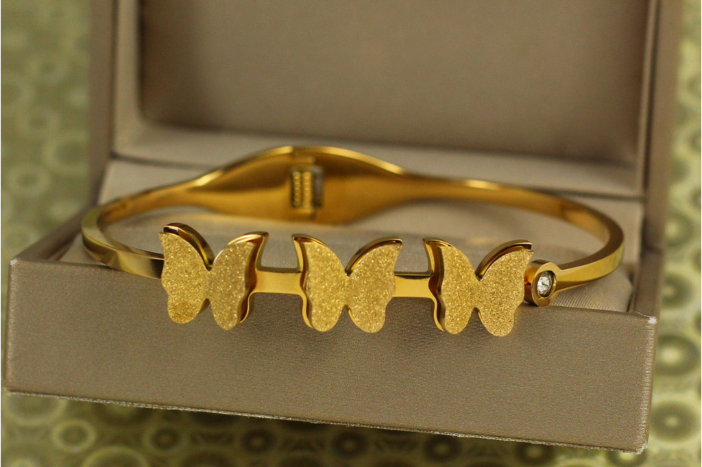 Браслет бенгл Xuping Jewelry жорсткий Triple Butterfly 60 мм на руку від 17 до 19 см лимонний