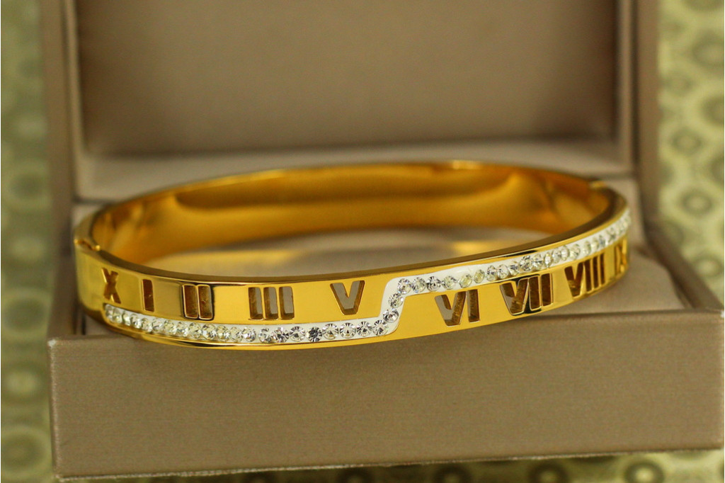 Браслет бенгл Xuping Jewelry жорсткий Roman Numeral 60 мм на руку від 17 до 19 см лимонний