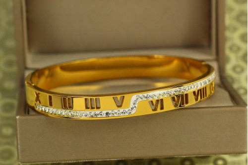 Браслет бенгл Xuping Jewelry жорсткий Roman Numeral 60 мм на руку від 17 до 19 см лимонний