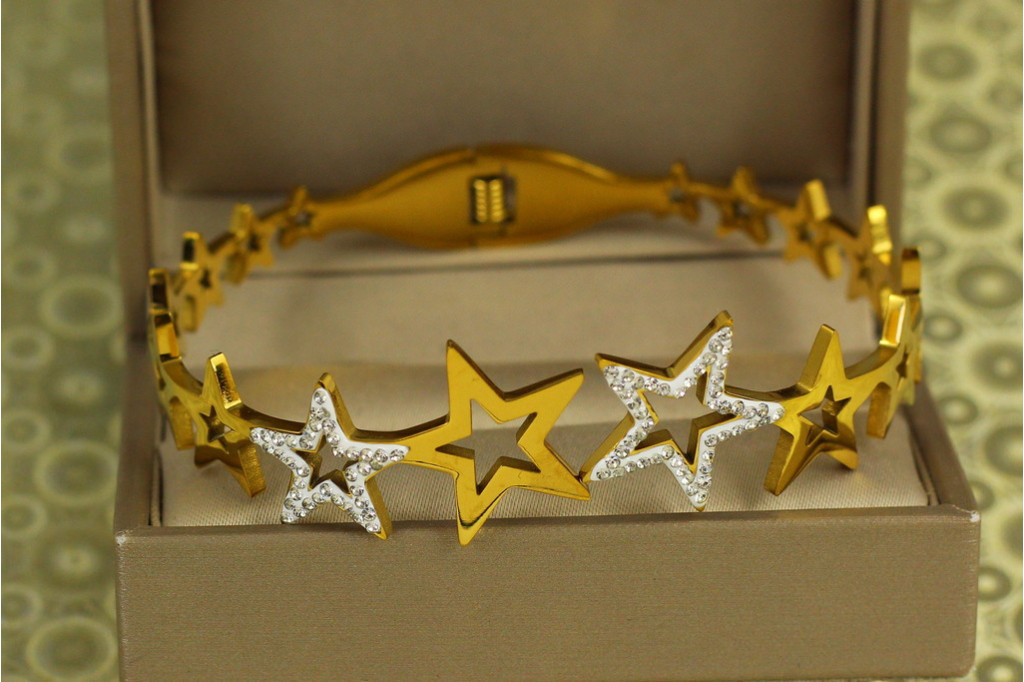 Браслет бенгл Xuping Jewelry жорсткий Crystal Star 60 мм на руку від 17 до 19 см лимонний