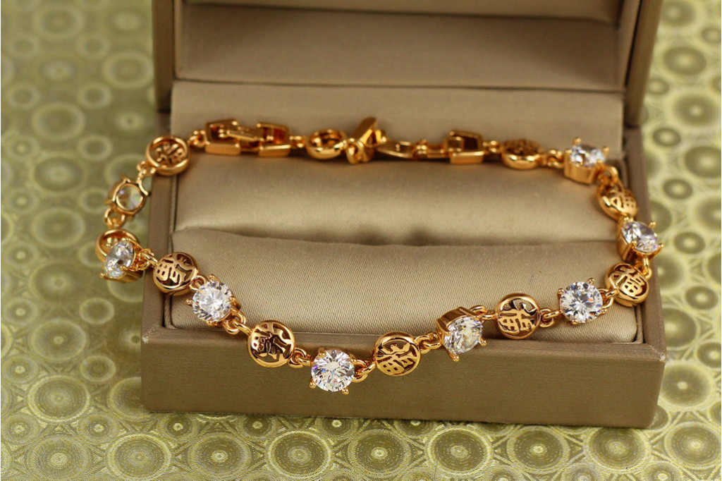 Браслет Xuping Jewelry Дзен з каменями 22 см 6 мм золотистий