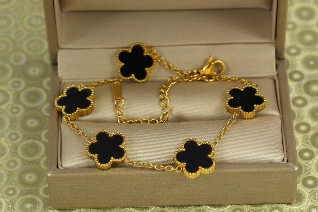 Браслет Stainless steel Five Black Blossoms 17 см 13 мм лимонний