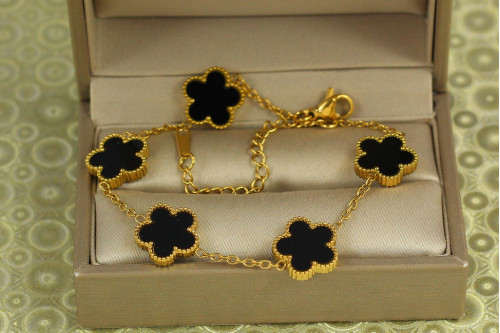 Браслет Stainless steel Five Black Blossoms 17 см 13 мм лимонний