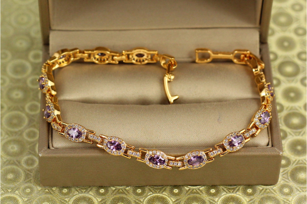 Браслет Xuping Jewelry Мозаїка з фіолетовими каменями 21 см 6 мм золотистий