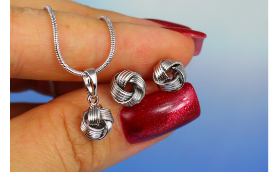 Набір Xuping Jewelry сережки гвоздики з кулоном без ланцюга подвійні завитки 9 мм сріблястий