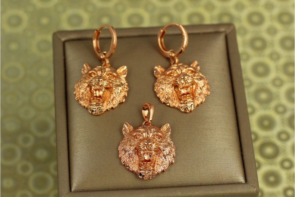 Набір Xuping Jewelry сережки з кулоном Тигр золотистий