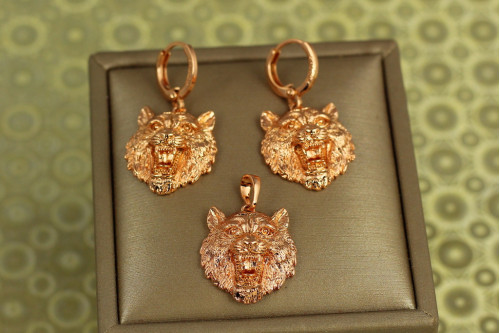 Набір Xuping Jewelry сережки з кулоном Тигр золотистий