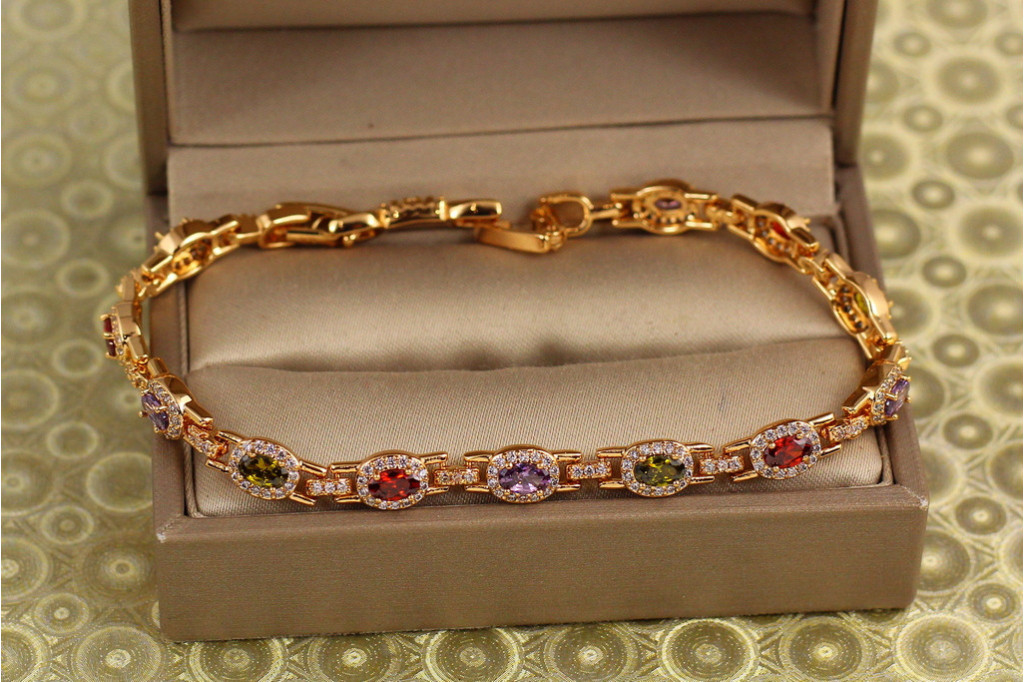 Браслет Xuping Jewelry Мозаїка з темними різнокольоровими каменями 21 см 6 мм золотистий