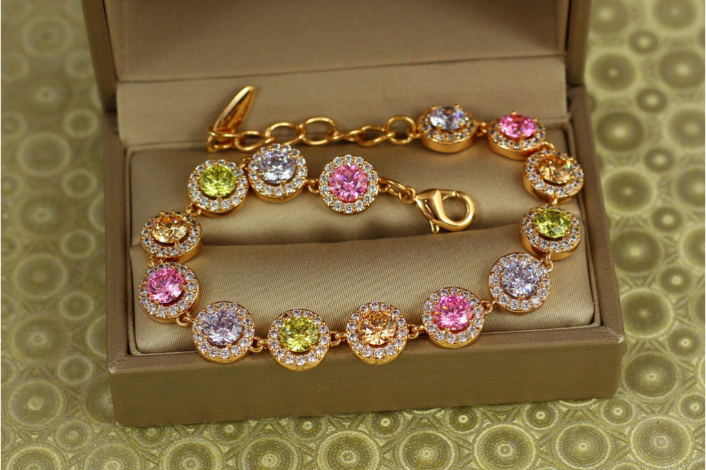 Браслет Xuping Jewelry сяйво планет з різнокольоровими каменями 17 см 9 мм золотистий