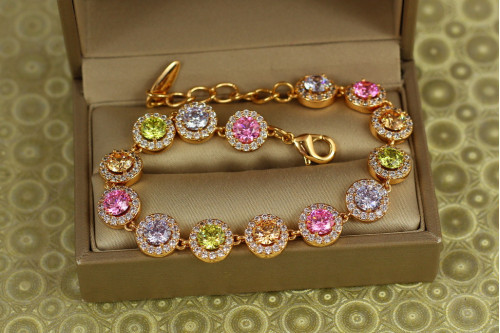 Браслет Xuping Jewelry сяйво планет з різнокольоровими каменями 17 см 9 мм золотистий