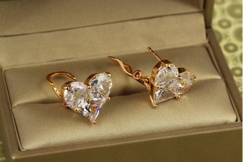 Сережки Xuping Jewelry Велике кришталеве серце 1,5 см золотисті