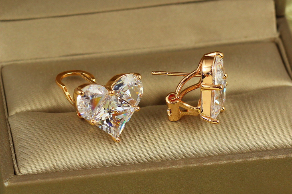 Сережки Xuping Jewelry Велике кришталеве серце 1,5 см золотисті