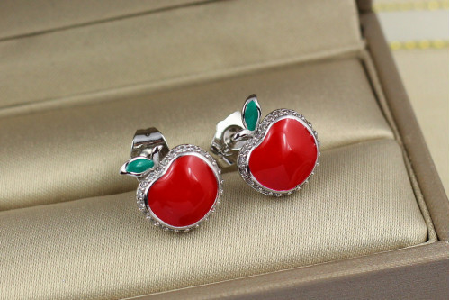 Серьги гвоздики Xuping Jewelry  красные яблочки 1,3 см серебристые