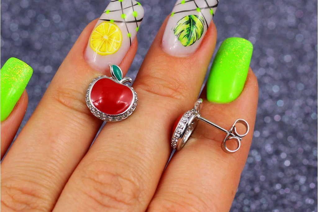 Серьги гвоздики Xuping Jewelry  красные яблочки 1,3 см серебристые
