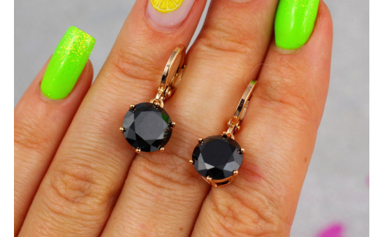 Сережки підвіски Xuping Jewelry з чорними каменями діаметр каменя 10 мм сережка 2,5 см золотисті