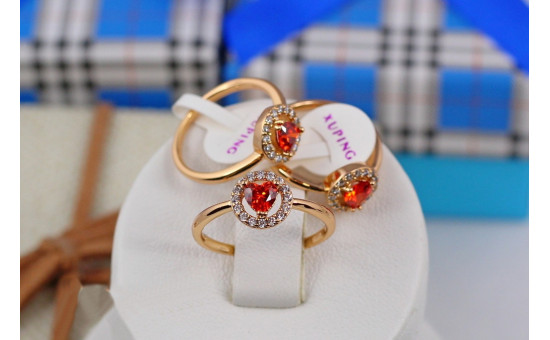 Кільце Xuping Jewelry дитяче з круглим червоним каменем р 15 золотисте