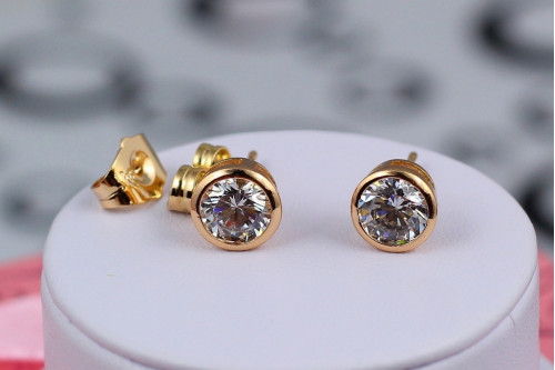 Серьги гвоздики Xuping Jewelry камешек в ободке 6 мм золотистые