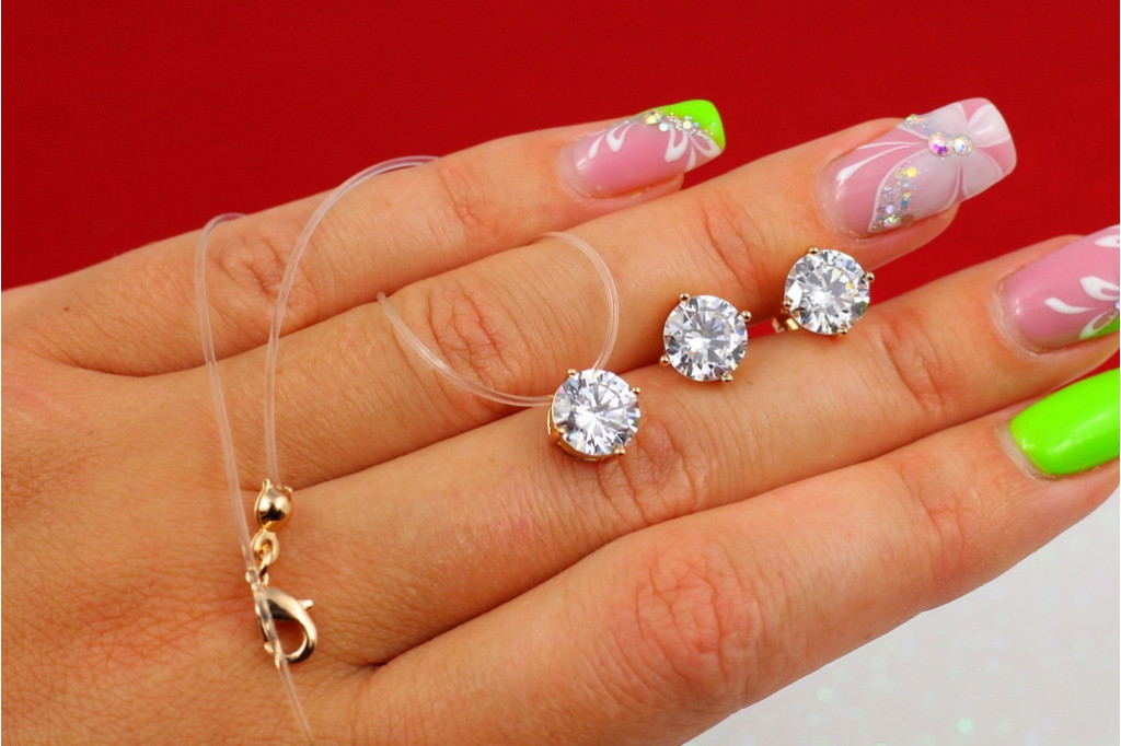 Набір Xuping Jewelry сережки гвоздики і ліска з камінчиками 8 мм золотистий