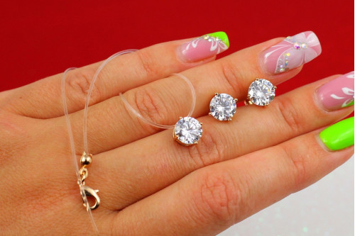 Набор Xuping Jewelry серьги гвоздики и леска с камешками 8 мм золотистый