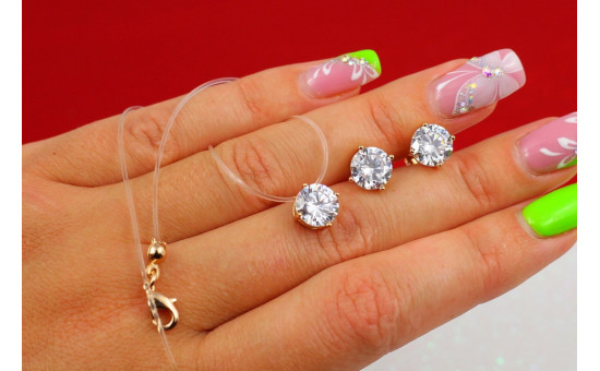 Набір Xuping Jewelry сережки гвоздики і ліска з камінчиками 8 мм золотистий