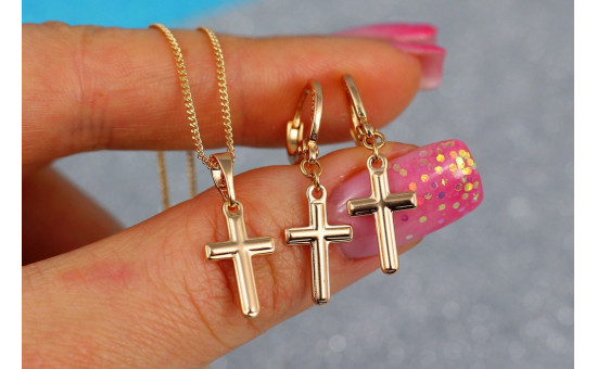 Набір Xuping Jewelry сережки з кулоном підвіски хрестики з тисненням без ланцюга золотистий