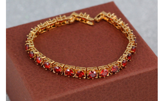 Браслет Xuping Jewelry з червоними каменями в квадратній оправі по всій довжині 19 см 6 мм золотистий